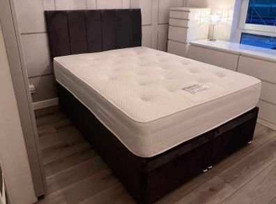 Brand New Stylish single Divan Beds.. Multiple Options Of Headboards. Tufted Memory Foam Mattresses Available. Drawers Storage Available