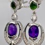 AAA African Amethyst, Natural Chrome Diopside & White Zircon Dangling Push Back Earring in Rhodium Overlay Sterling Silver Image 4