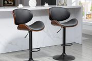 Bar Stool Set, Adjustable Height, Swivel, Faux Leather, Steel Frame, Black, 53 x 50.5 x 112.5 cm