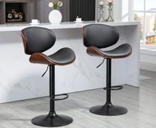Bar Stool Set, Adjustable Height, Swivel, Faux Leather, Steel Frame, Black, 53 x 50.5 x 112.5 cm