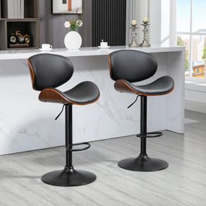 Bar Stool Set, Adjustable Height, Swivel, Faux Leather, Steel Frame, Black, 53 x 50.5 x 112.5 cm