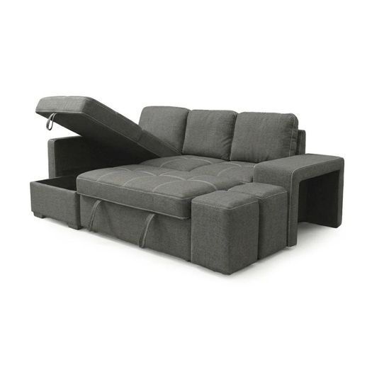 STACY Dark Grey Sofa Bed with Storage + 2 Poufs