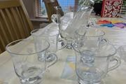 Vintage Princess House "Heritage" Etched Glass Ice Bucket &amp; 4 Matching Cup Set