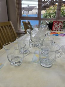 Vintage Princess House "Heritage" Etched Glass Ice Bucket & 4 Matching Cup Set