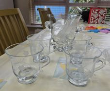 Vintage Princess House "Heritage" Etched Glass Ice Bucket & 4 Matching Cup Set