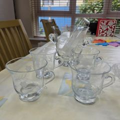 Vintage Duiske Hand Cut Glass Ice Bucket & 4 Matching Cup Set