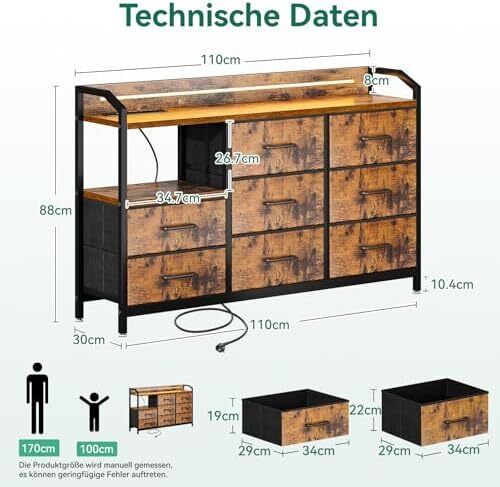 Chest of Drawers with Drawers, Drawer Cabinet with LED Light Strips with 10 Adjustable Colours and 2 USB and 2 AC