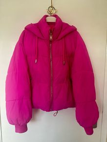 Zara Fuchsia Pink Quilted Puffer Jacket with Hood - XS