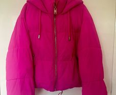 Zara Fuchsia Pink Quilted Puffer Jacket with Hood - XS