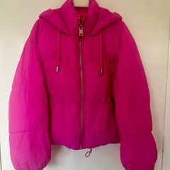 Zara Fuchsia Pink Quilted Puffer Jacket with Hood - XS