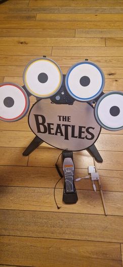 Nintendo Wii beatles rockband drum kit and bass.