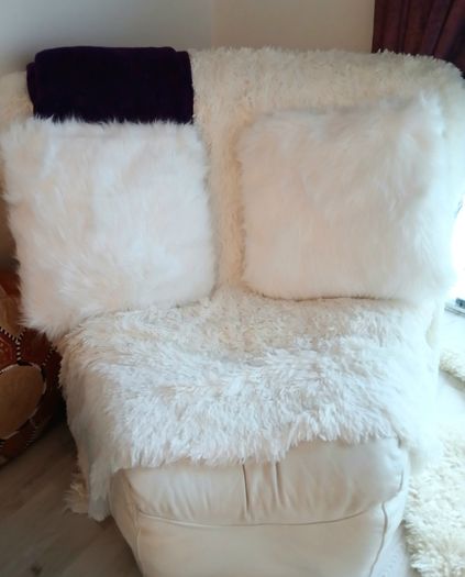 Off white ivory leather sofa & corner seat