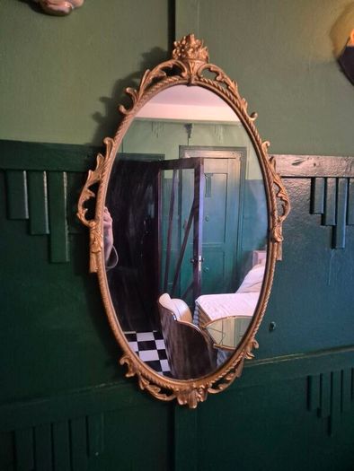 Mirror Vintage painted Gold metal framed oval Mirror
