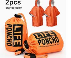 2pcs Hooded Thickened Warm Raincoats - Includes Whistle And Storage Bag, Reusable, Lightweight High Quality,
