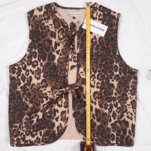 Rowen Avenue Brown Tan Leopard Print Tie-Front Cotton Waistcoat Gilet 12-14UK/40-42EU