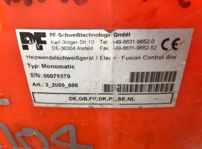Plasson Monomatic Electro Fusion Control Welder weld for plastics