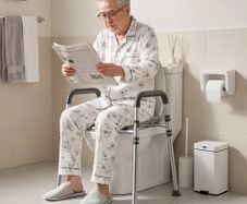 Raised Toilet Seat with Handles 158.7 kg Handicap Elevated Riser, for Seniors, Elderly & Disabled, Adjustable Height & Width, Soft Cushion Padded, Fits Round, Elongated & V-Shaped Commode