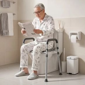 Raised Toilet Seat with Handles 158.7 kg Handicap Elevated Riser, for Seniors, Elderly & Disabled, Adjustable Height & Width, Soft Cushion Padded, Fits Round, Elongated & V-Shaped Commode