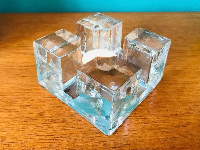 Vintage 1960s  Ice block candle holder