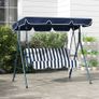 Three-Seater Garden Swing Chair, with Adjustable Canopy - Blue Stripe Image 2