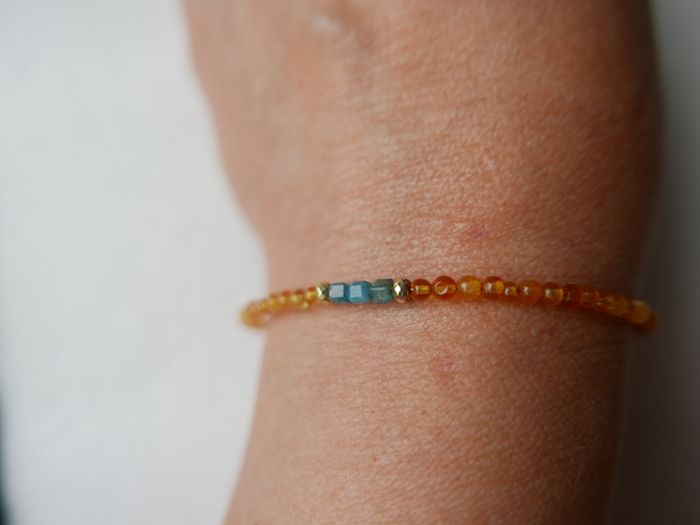 925 Sterling Silver Beaded Bracelet with Orange and Blue Stones