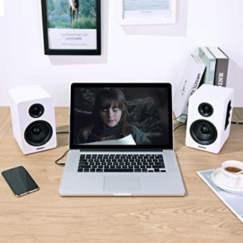 Active Bluetooth 5.0 Bookshelf Speakers  60W Carbon Fiber Speaker Unit Built-in 24bit DAC  Dynamic 3D Surround Sound 2.0 Computer PC Monitor Gaming Speakers AVAILABLE IN BLACK OR WHITE (FREE POSTAGE)