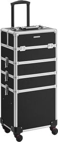 Cosmetic Case, Professional Makeup Case, 4-in-1 Vanity Case for Travel, Large Trolley for Hairdressers, Lockable, with 360 Rotating Universal Wheels, Black