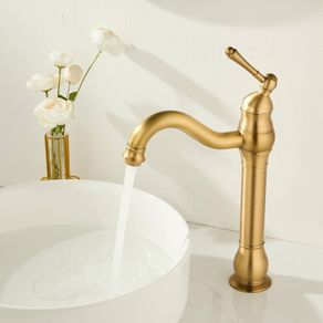 Antique Brass Vintage Retro Tall Tap for Bathroom Basin, High Rise Bathroom Sink Mixer Tap with 360 Swivel Spout, Brass Construction Basin Mixer Tap, Cloakroom Classic Countertop
