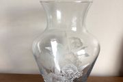 Large vintage clear glass floral print Vase