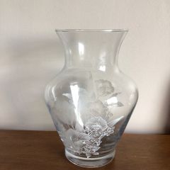Large vintage clear glass floral print Vase