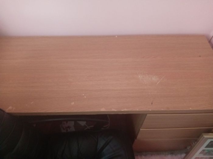 Leather chair and table with drawers