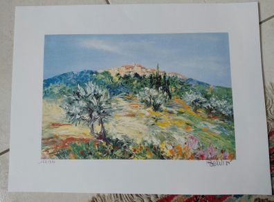 Limited edition lithograph Village Provencal by Marcel Belvisi