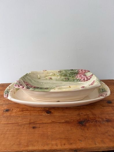 French Vintage Ceramic Majolica Asparagus Serving Set