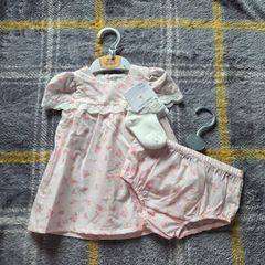 0-3m, With Tags Baby Dress, Socks and Knickers Set