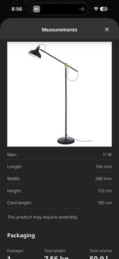 ikea floor lamp like this in photo but white not black
