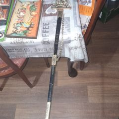 A Ceremonial Sword with Crown Gilt Metal Hilt with Coloured Stones, Etched Steel Blade and Black Scabbard with Gilt Mounts and Suspension Chain.  Postage Available on all my Items or Collection in Rochfortbridge Westmeath,