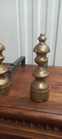 Antique French solid brass fire dogs set