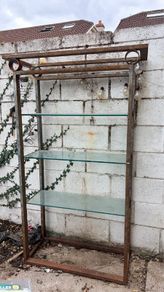 Steel - cast iron shelves with glass and cast iron candle holders