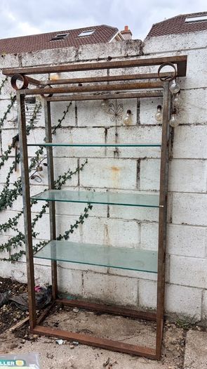 Steel - cast iron shelves with glass and cast iron candle holders