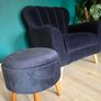 Navy velvet sofa, armchair & footstool set Image 9