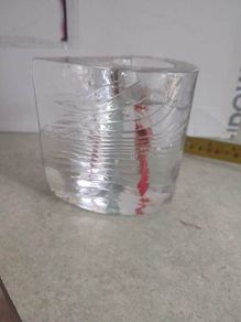 Kosta Boda Zweden Kjell Engman design vintage RED Ice glass candle holders / sticks.