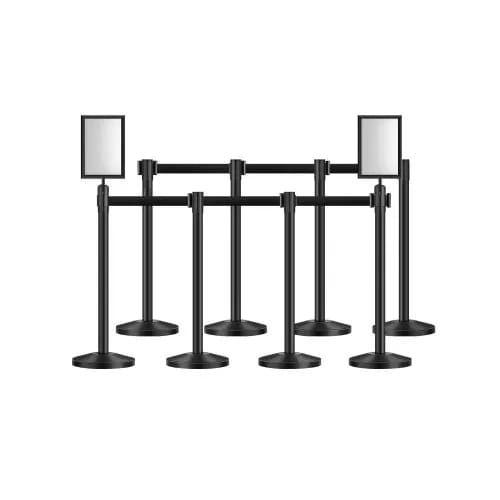 Stanchion Post, 8 Pcs Crowd Control Barrier with 8 Retractable Belts & 2 Sign Holders, Carbon Steel Stanchion Post Queue with Sand Injection Hollow Base for Theater, Party, Wedding, Exhibition