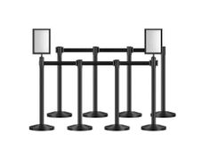 Stanchion Post, 8 Pcs Crowd Control Barrier with 8 Retractable Belts & 2 Sign Holders, Carbon Steel Stanchion Post Queue with Sand Injection Hollow Base for Theater, Party, Wedding, Exhibition