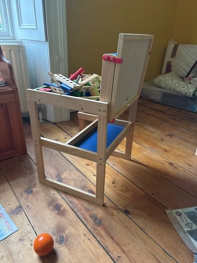 Workbench/desk with bag of tools and accessories