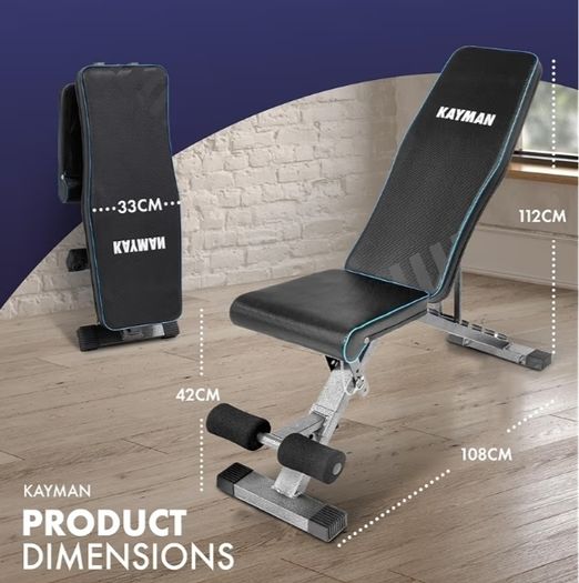 6 Back, 4 Seat, 3 Leg Levels, Workout EPE Foam Gym, PU -108x33x42-112cm, Foldable Fitness Bench for Home Gym, Compact Press, Exercises