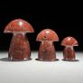 3 Hand-Carved Red Jasper Mushroom Sculptures - Natural Stone Image 4