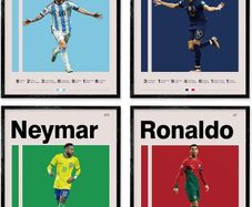 Soccer Posters 8x10 Inch Canvas Prints Unframed Set of 4 - Messi, Ronaldo, Mbape And Neymar Famous Football Superstar Poster Sports Decor for Boys Bedroom Wall Art