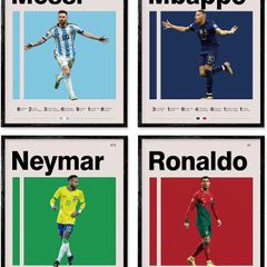 Soccer Posters 8x10 Inch Canvas Prints Unframed Set of 4 - Messi, Ronaldo, Mbape And Neymar Famous Football Superstar Poster Sports Decor for Boys Bedroom Wall Art