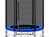 Trampoline with safety net, ladder and padded poles