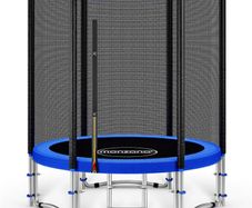 Trampoline with safety net, ladder and padded poles